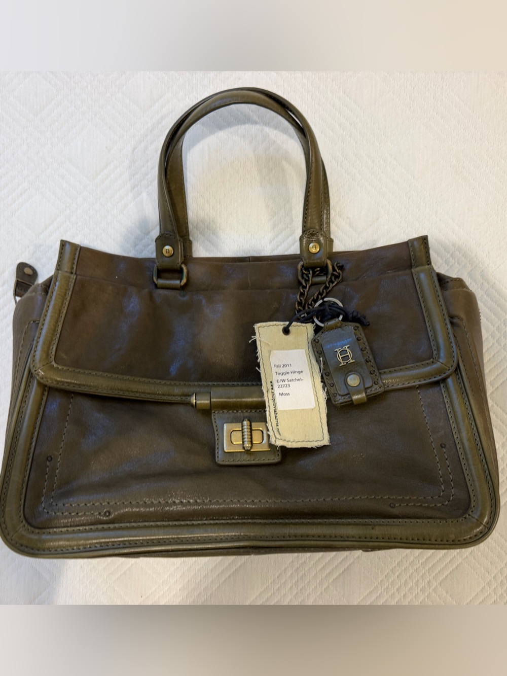 Olivia Harris Moss Toggle Hinge Leather Satchel